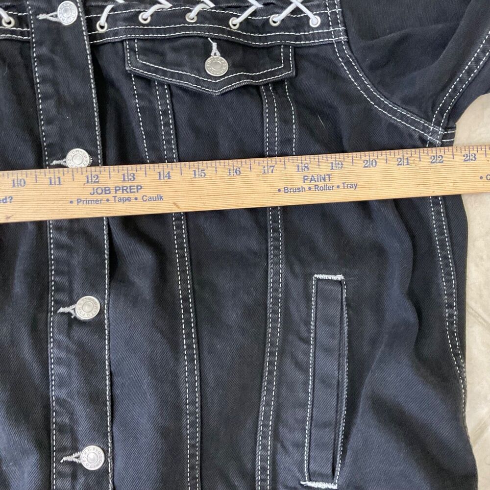 Topshop Moto Denim Jacket Lace Up Details Pockets wms. Size 12 Black Lace detail - Picture 10 of 15
